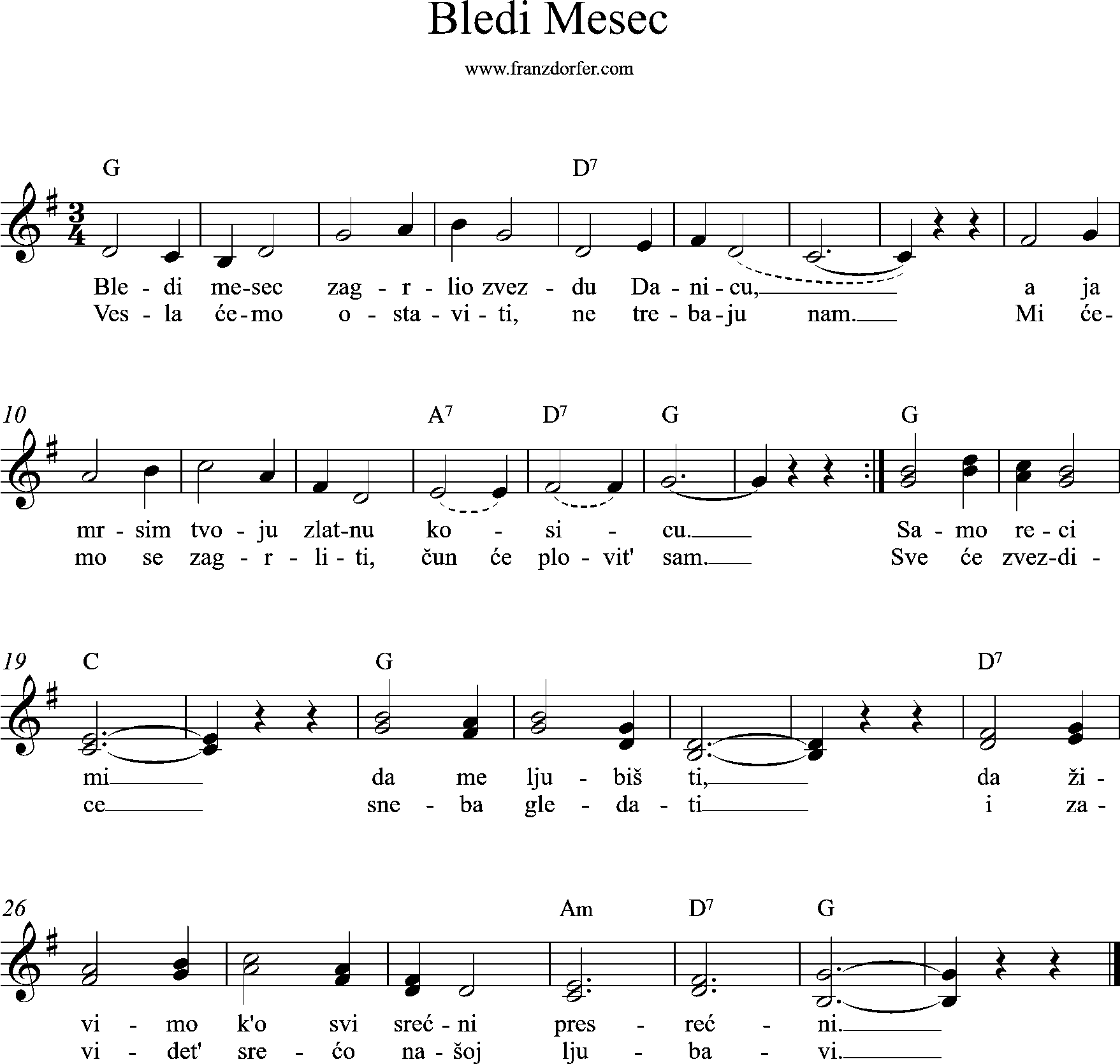 leadsheet, G-Major, Bledi Mesec